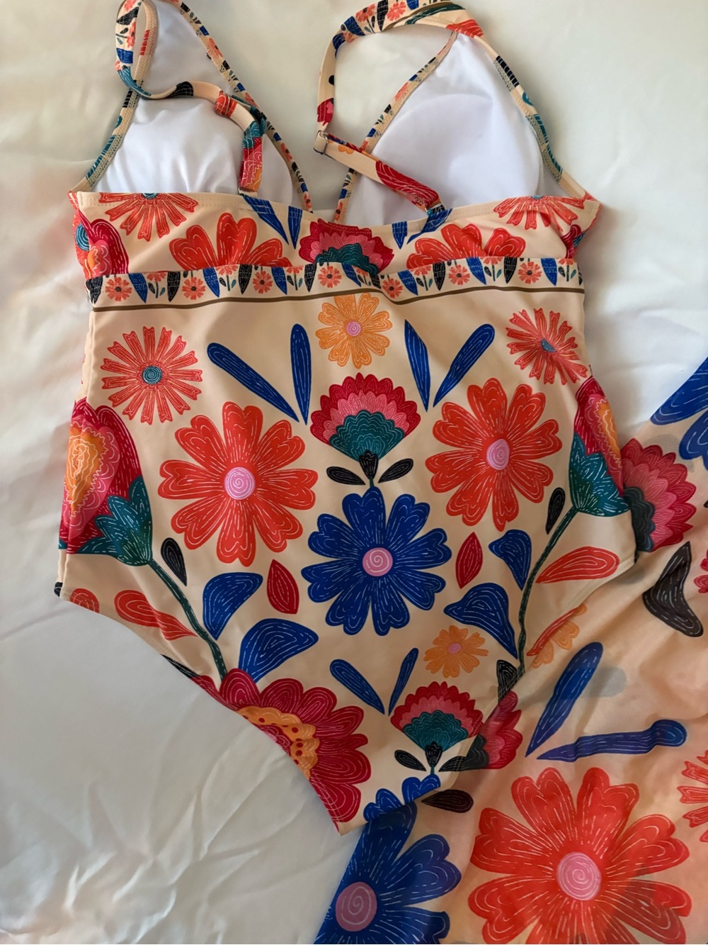 Floral One-Piece Swimsuit in Peach with Multicolor Blooms